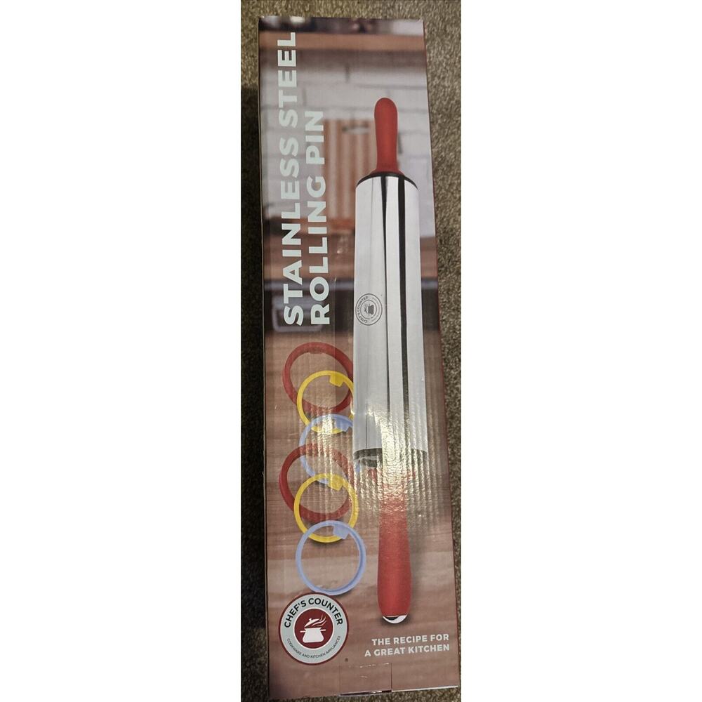 New Chefs Counter Stainless Steel Adjustable Rolling Pin 19.5" GREAT DEAL